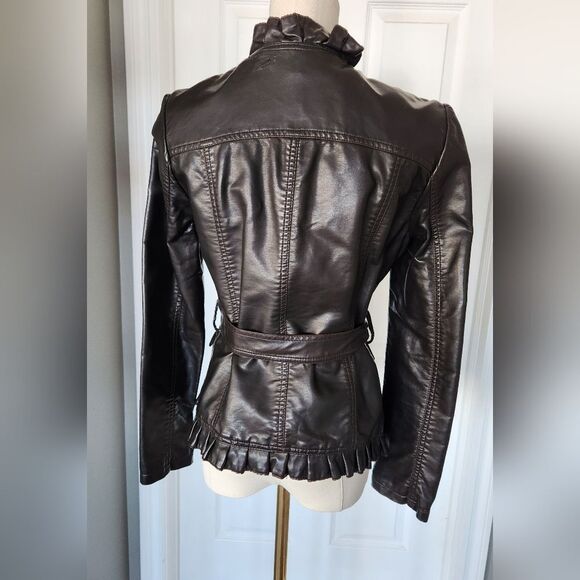 INC International Concepts brown faux leather belted jacket - Picture 2 of 11